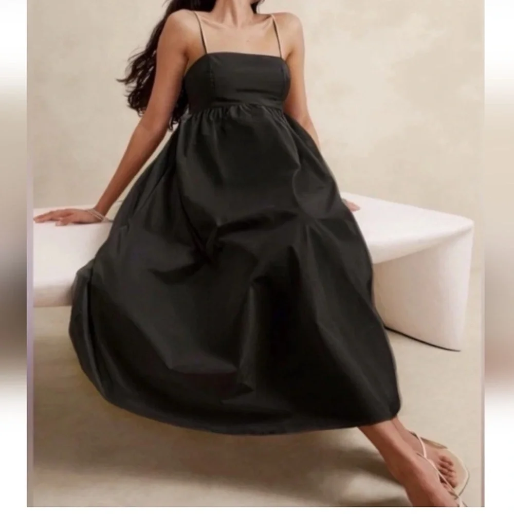 Banana Republic Ariella Taffeta Black Midi Dress Size 6 - Picture 3 of 10